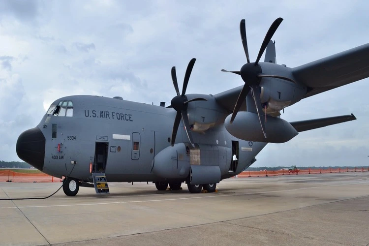 A U.S. Air Force C-130J used by the Air Force Reserve's "Hurricane Hunters".