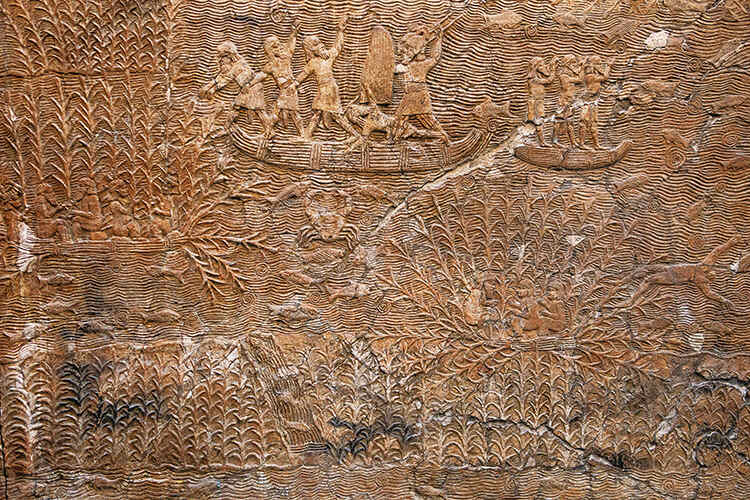 An Assyrian relief showing rafts travelling down the Tigris in around 600 BCE