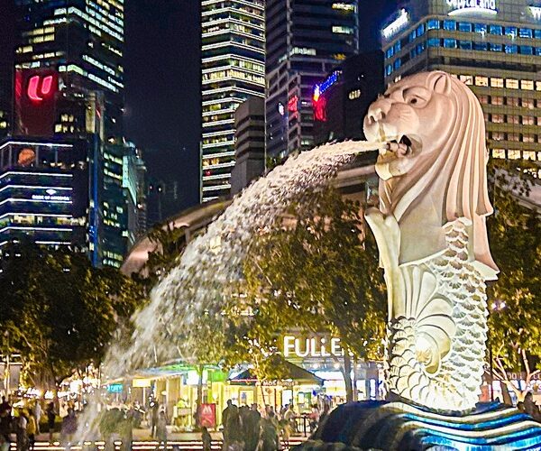 The Merlion, with the head of a lion and tail of a fish, is Singapore’s official mascot