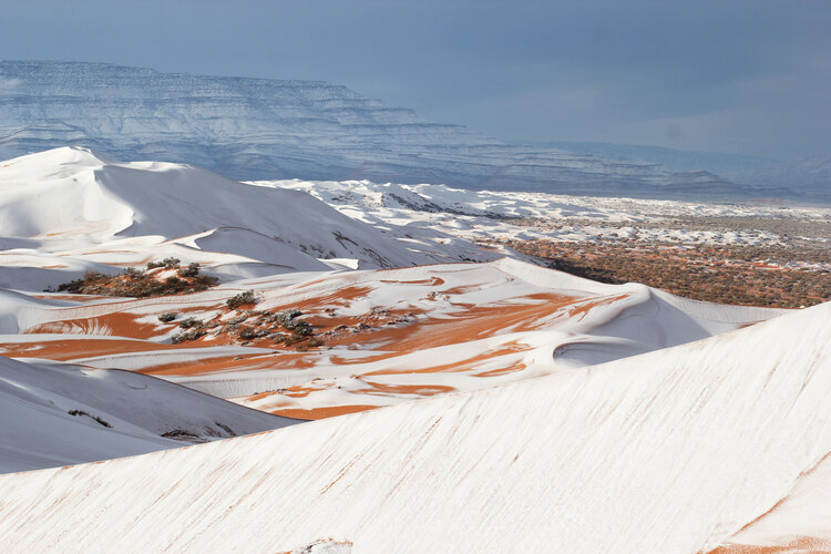 Snow-covered Sahara desert