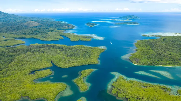 Inlets and passages in the south east of Choiseul island, Solomon Islands.