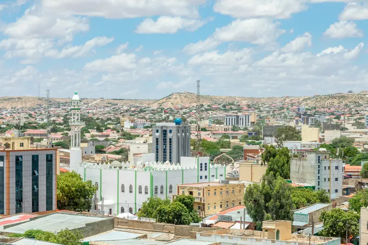Hargeisa city business district downtown streets panorama, Somaliland, Somalia