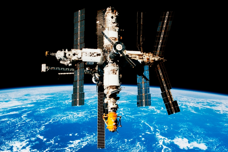 The Space Shuttle Endeavour's crew recorded a series of 35mm and 70mm fly around survey photos of Russia's Mir Space Station.