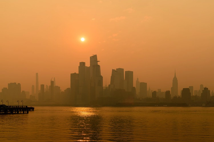 Sunrise over NYC during Canada wildfires.