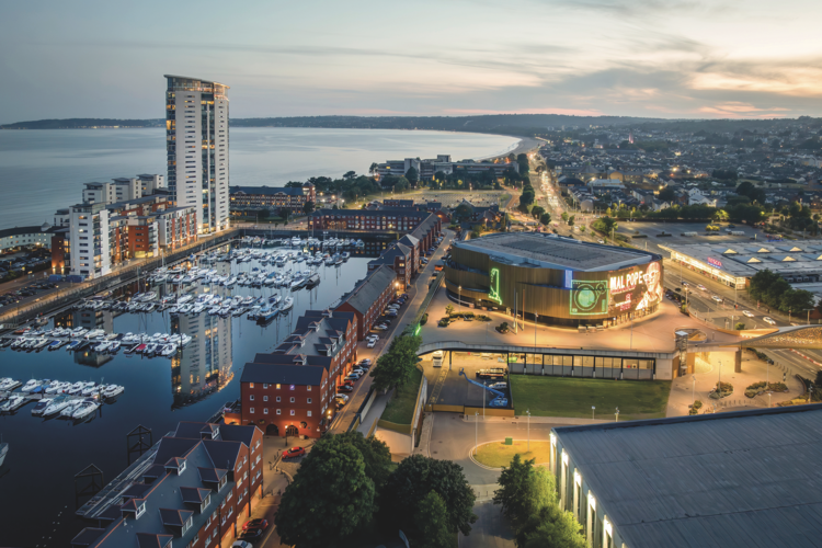 Swansea at night aerial view