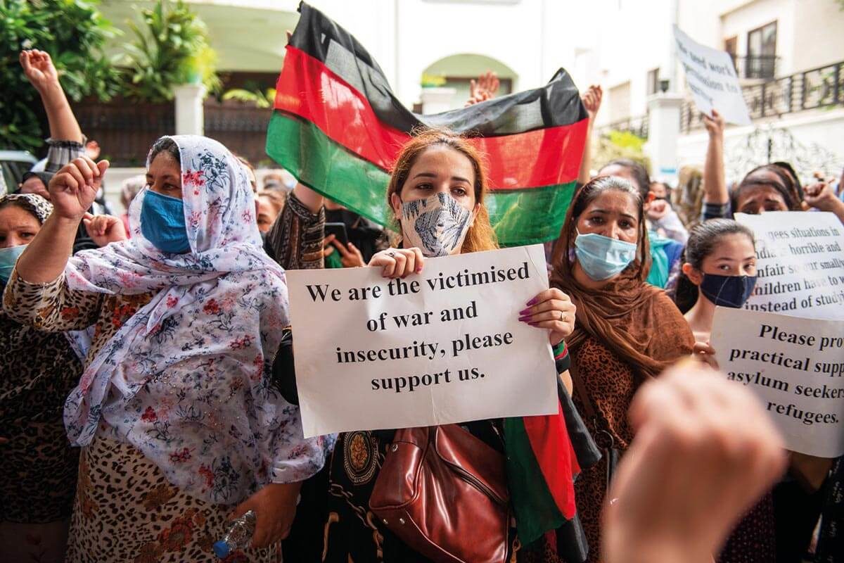 Afghan women protesting in India