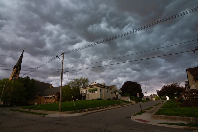 A thunderstorm in a midwest town