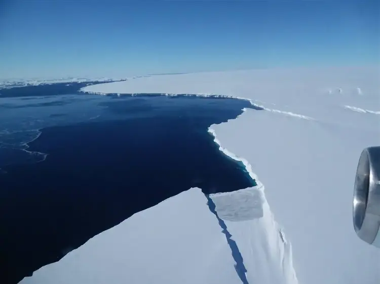 The Thurston Island calving front off of western Antarctica as seen from the window of NASA’s DC-8 on Nov. 5, 2014.