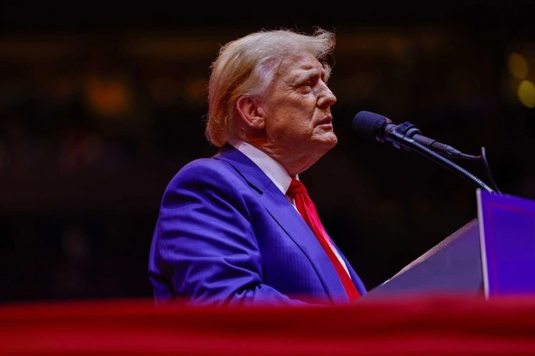 Republican presidential nominee, former U.S. President Donald Trump speaks at a campaign rally at Madison Square Garden on October 27, 2024 in New York City.