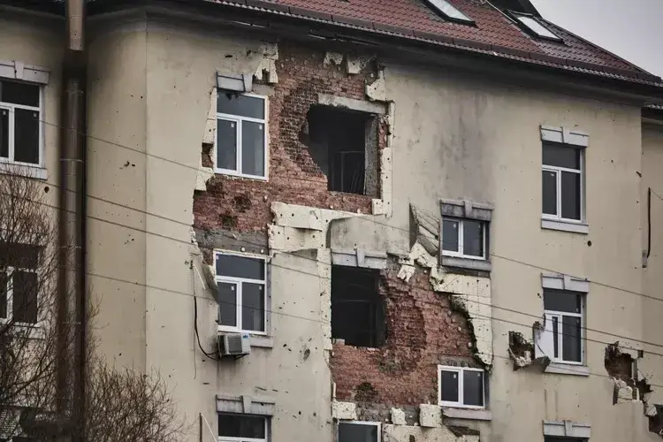 A damaged building in Ukraine