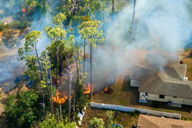 USA wildfire near house