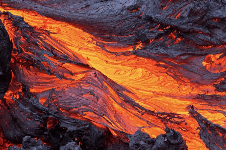 A volcanic eruption from Mount Tolbachik in Kamchatka, Russia