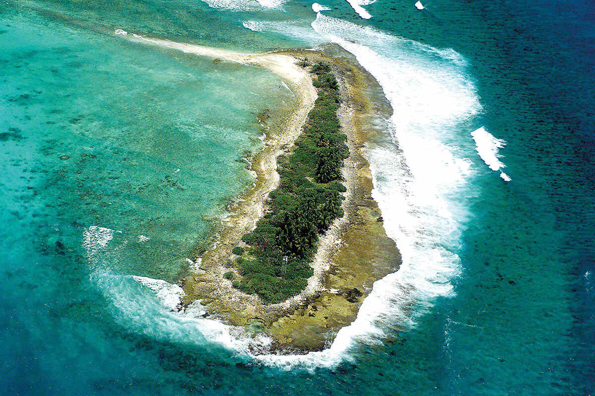 Aerial view of West Island, part of the Diego Garcia group, Mauritius