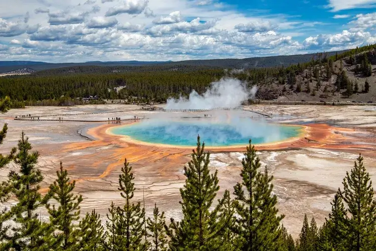 Grand Prismatic Spring in Yellowstone National Park, Wyoming USA from the view of Fairy Falls Trail, horizonta