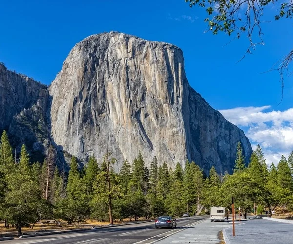 Beautiful view of the El Capitan rock formation in the evening, seen from the loop road.