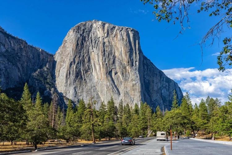 Beautiful view of the El Capitan rock formation in the evening, seen from the loop road.