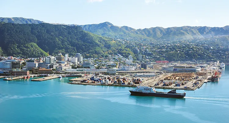 Wellington, the capital city of New Zealand, is surrounded by rugged, wooded hills